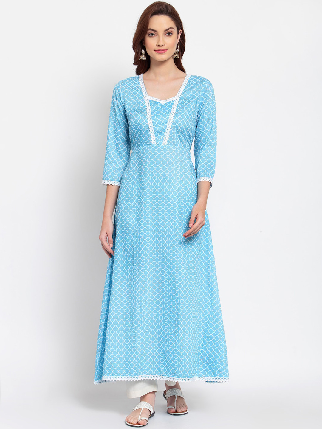 

Myshka Women Blue Floral Printed Cotton Silk Kurta