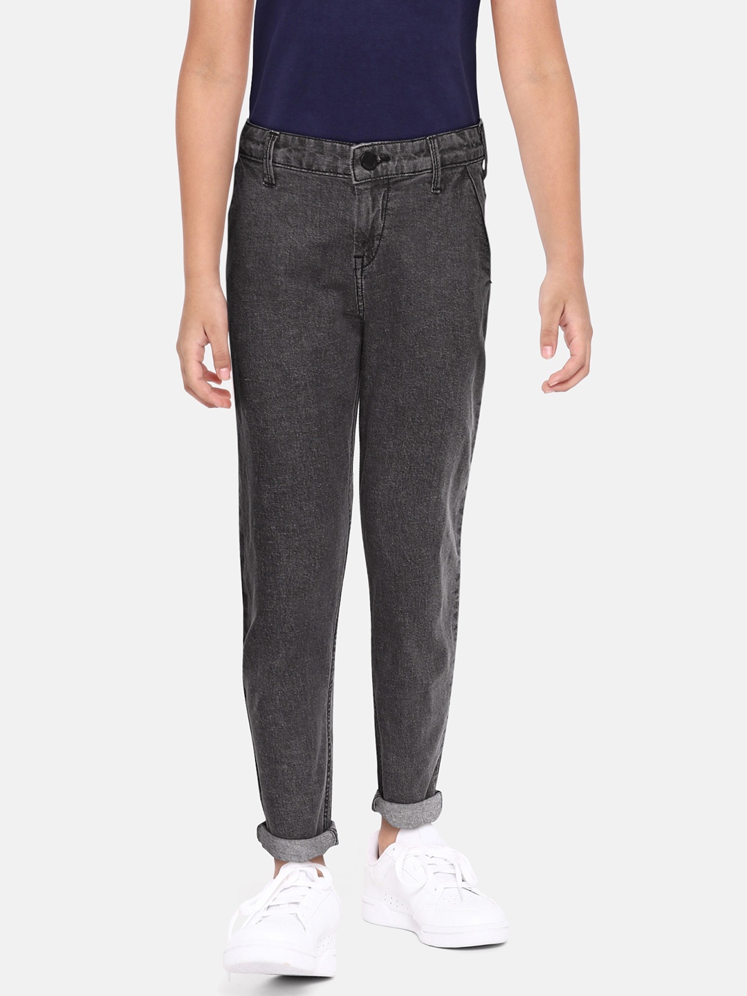 

HERE&NOW Boys Charcoal Grey Regular Fit Clean Look Stretchable Jeans