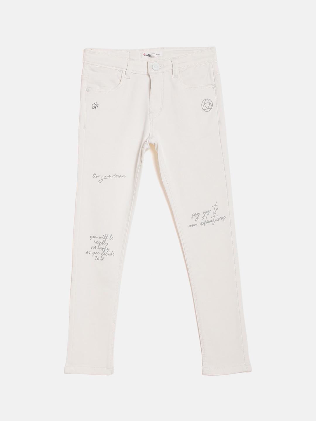 

Crimsoune Club Girls White Printed Stretchable Jeans