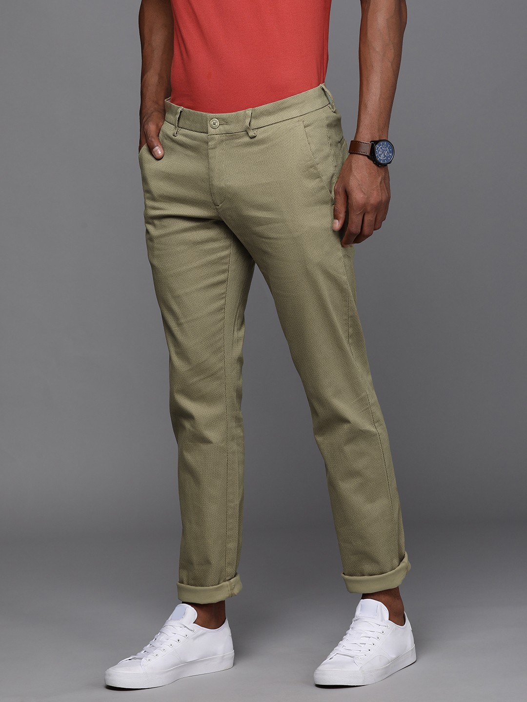 

Allen Solly Men Khaki Printed Slim Fit Regular Trousers