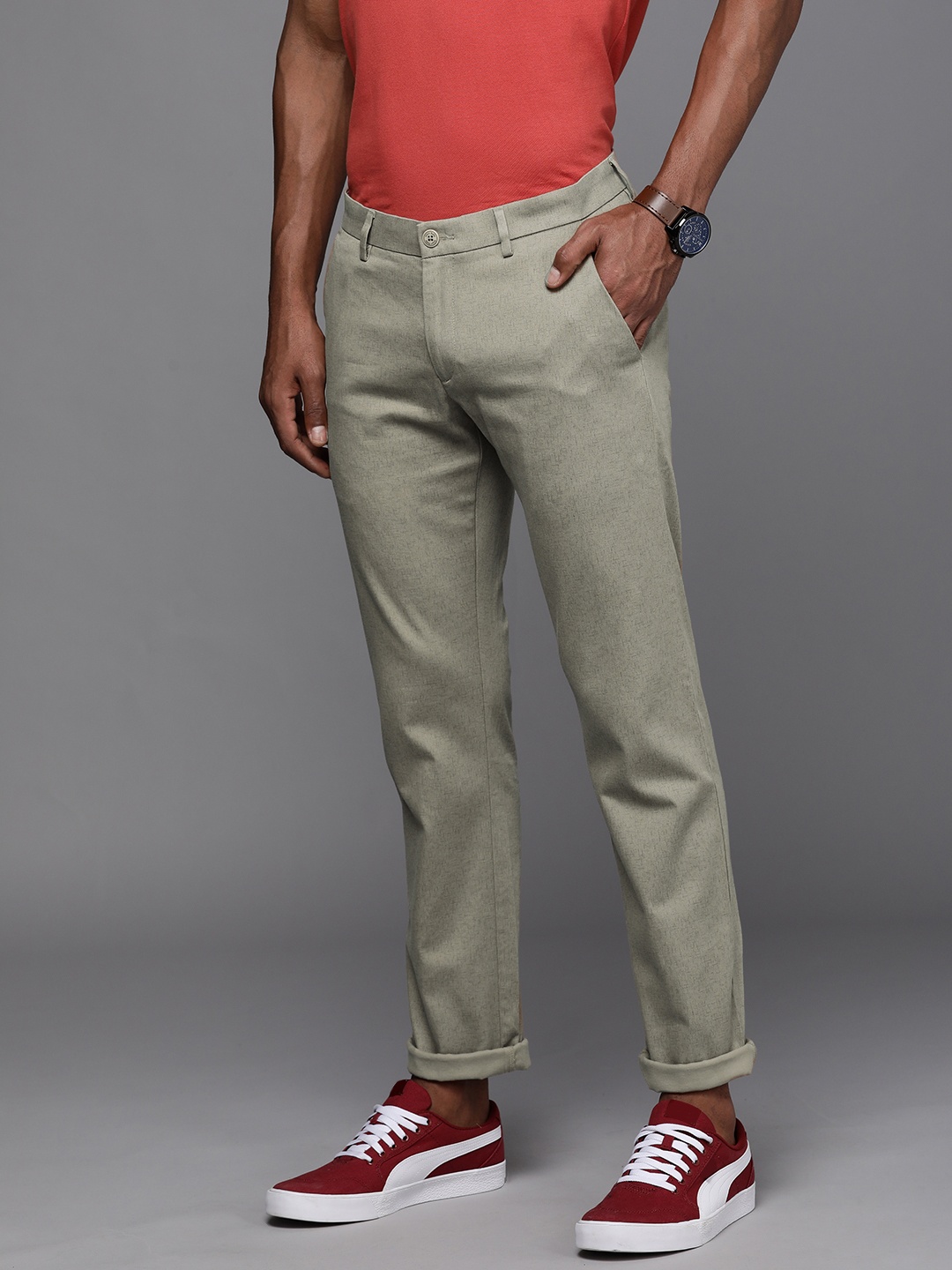 

Allen Solly Men Khaki Solid Slim Fit Regular Trousers