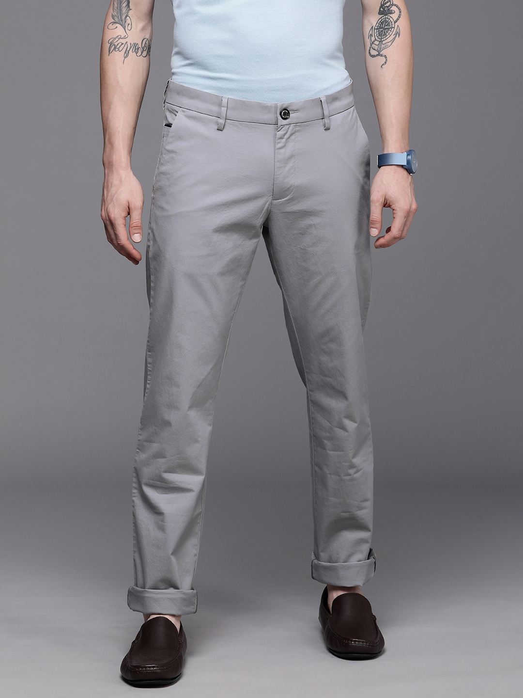 

Allen Solly Men Grey Solid Slim Fit Regular Trousers