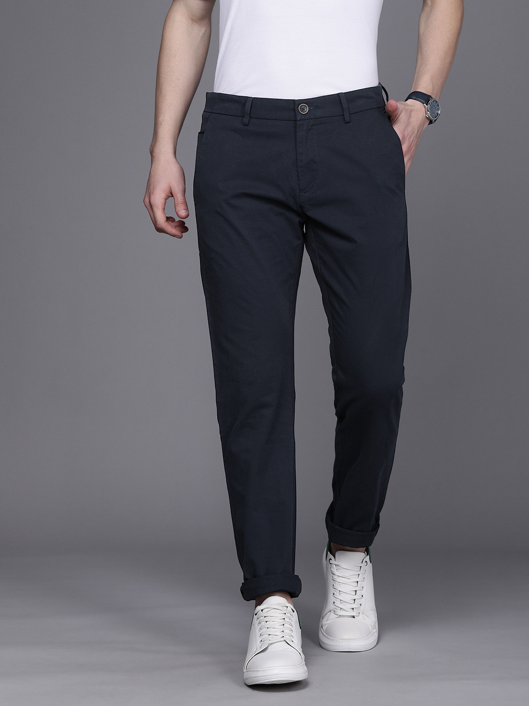 

Allen Solly Men Blue Solid Slim Fit Trousers