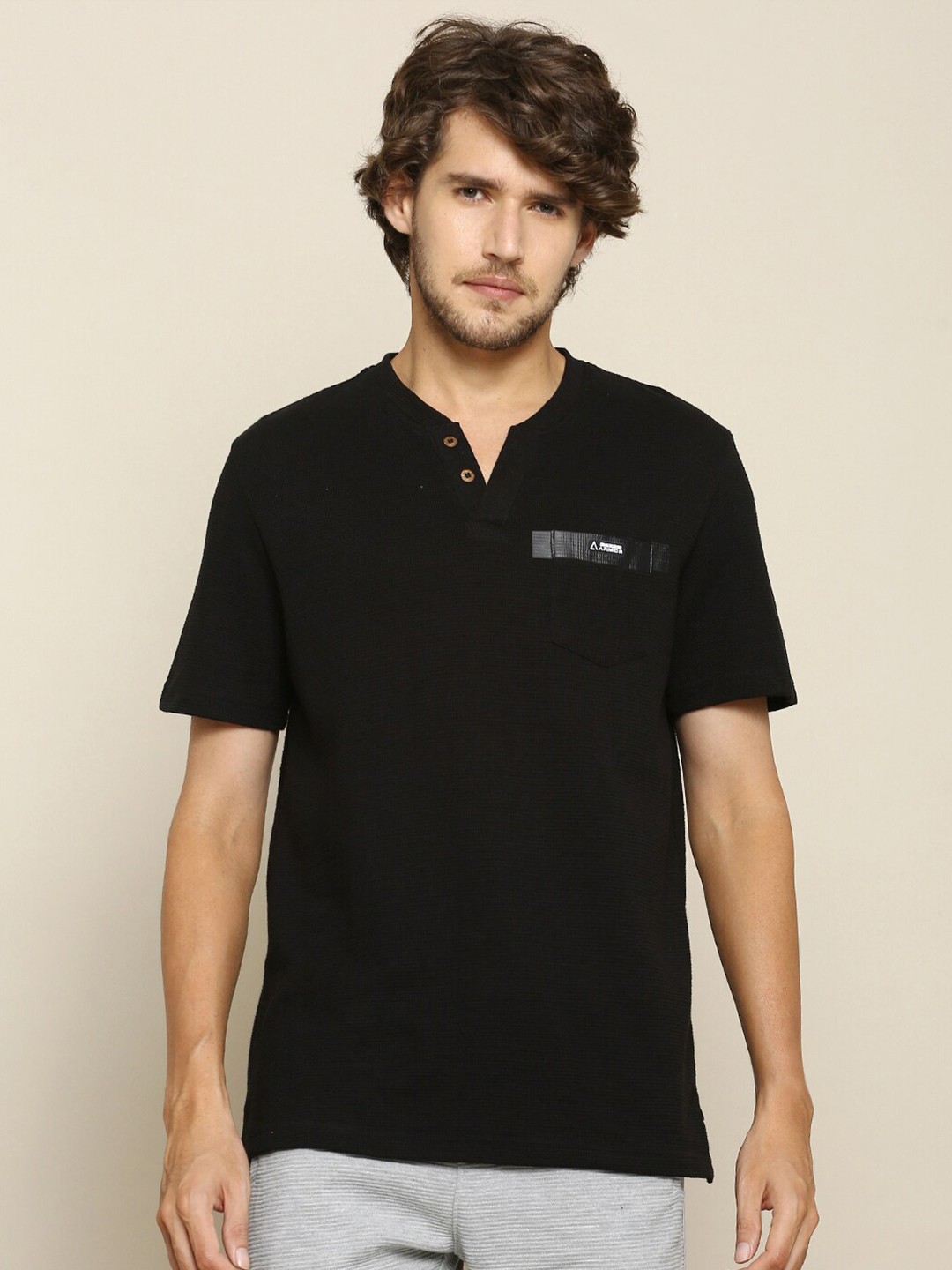 

Street Armor by Pantaloons Men Black Henley Neck Cotton T-shirt