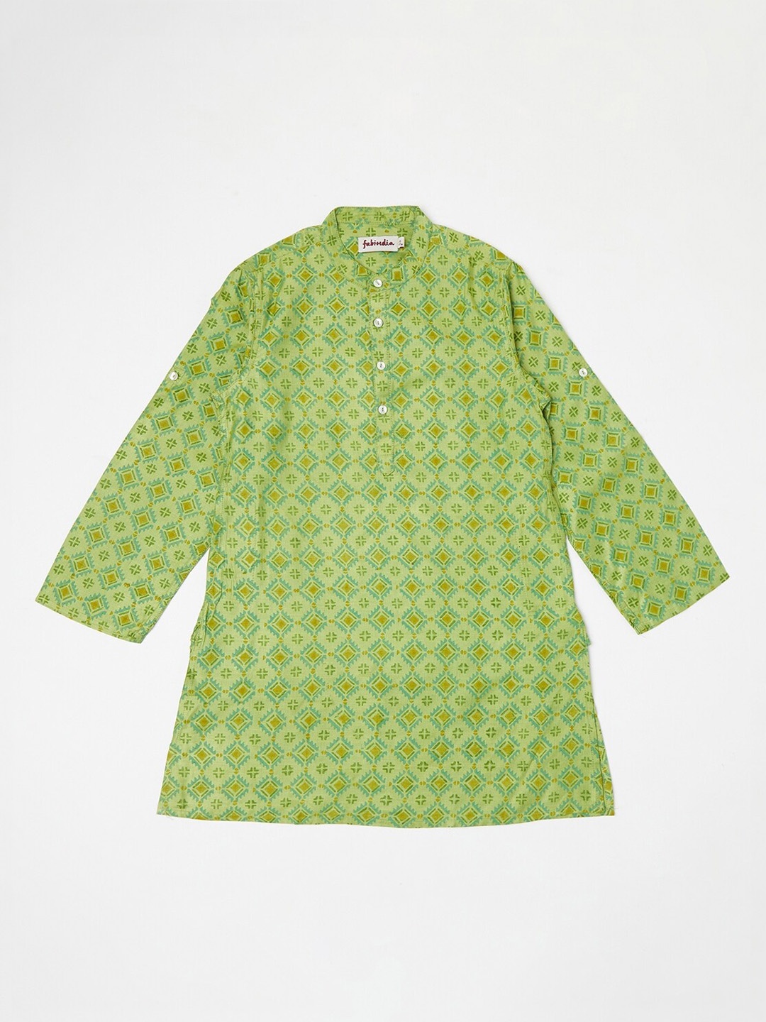 

Fabindia Boys Green Geometric Printed Kurta