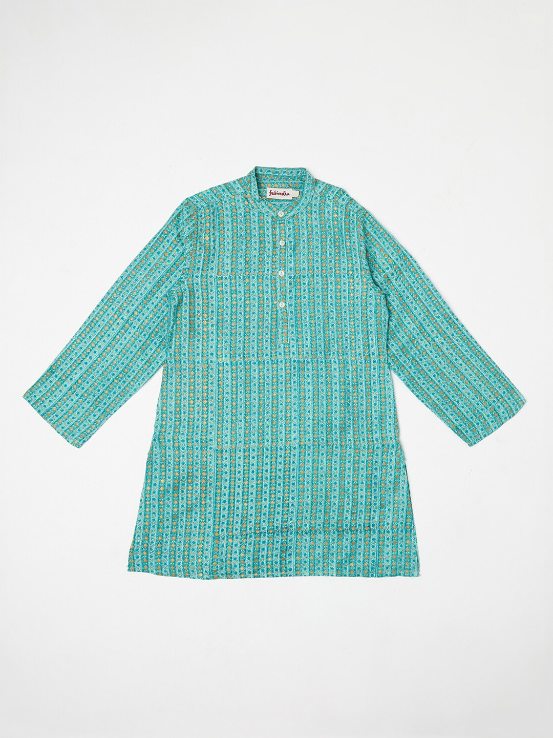 

Fabindia Boys Green Striped Mirror Work Kurta