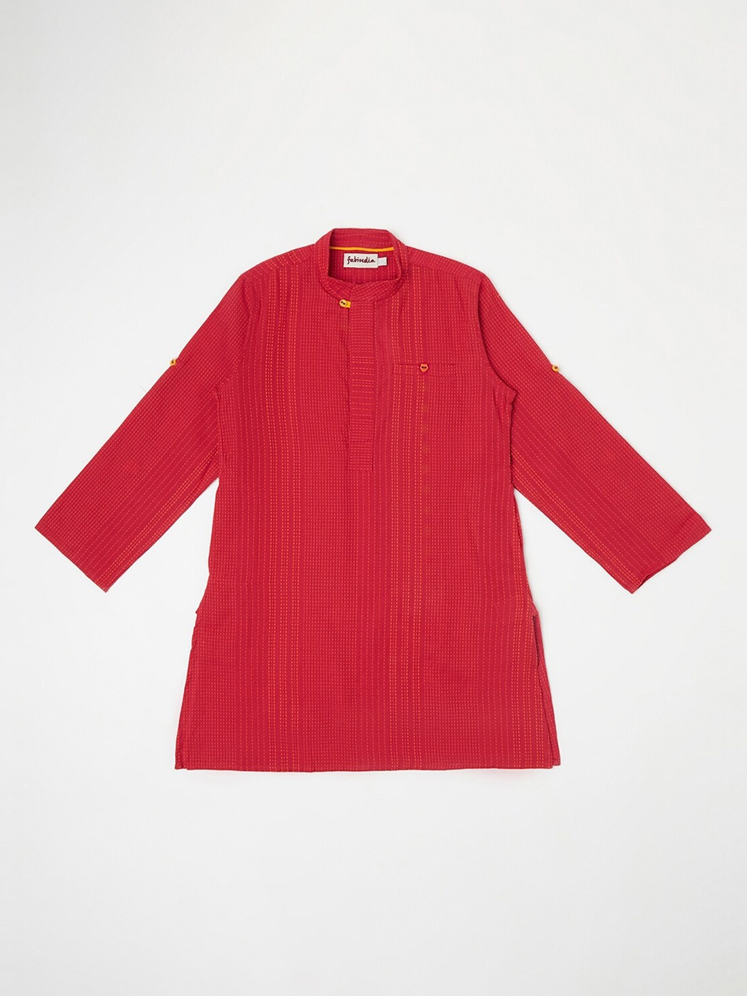 

Fabindia Boys Red Striped Thread Work Cotton Kurta