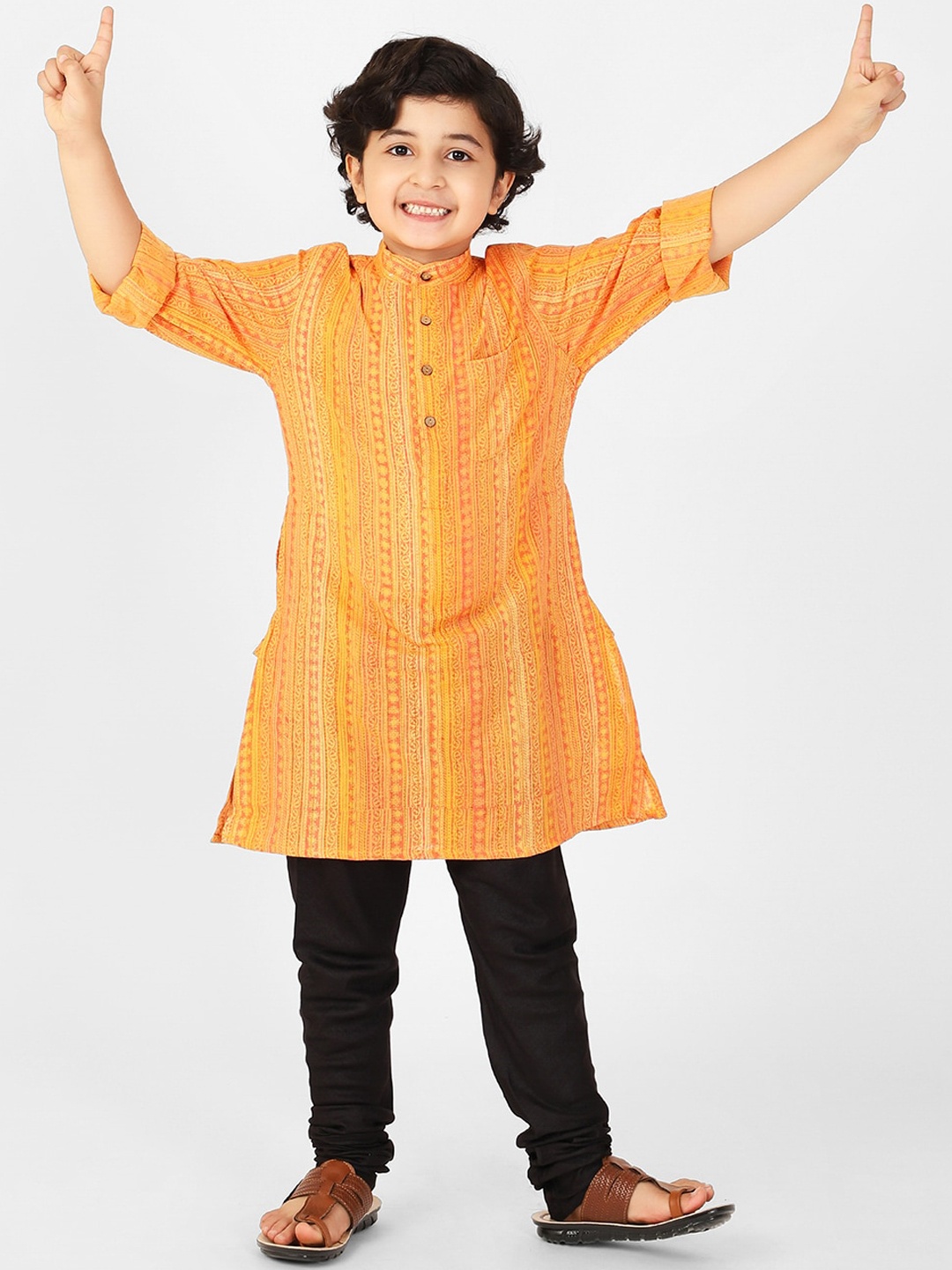 

Fabindia Boys Yellow Cotton Striped Kurta