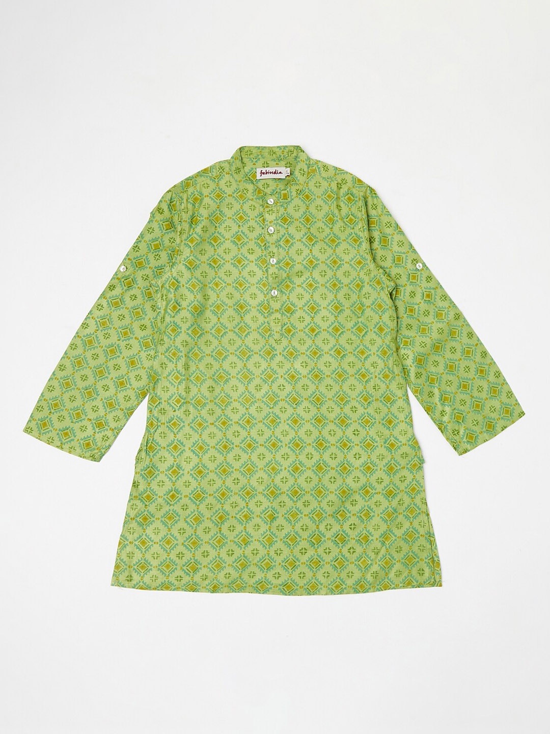 

Fabindia Boys Green Geometric Printed Kurta