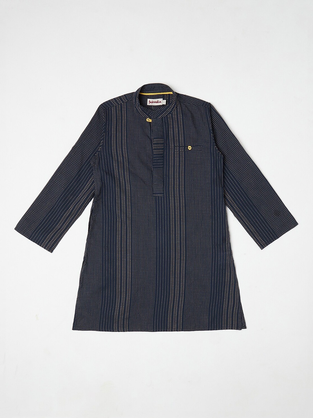 

Fabindia Boys Navy Blue & Yellow Thread Work Kurta