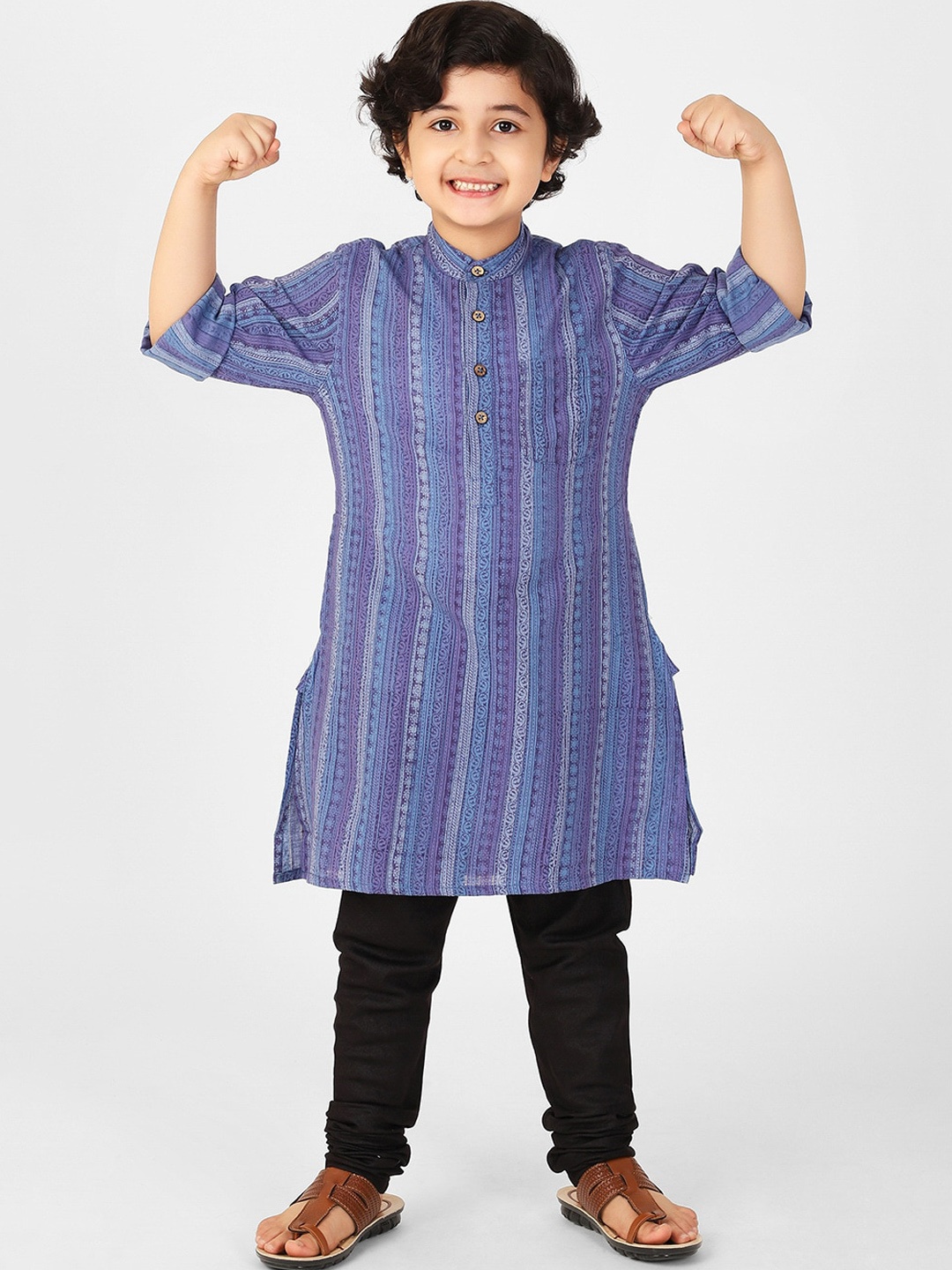 

Fabindia Boys Blue Printed Kurta