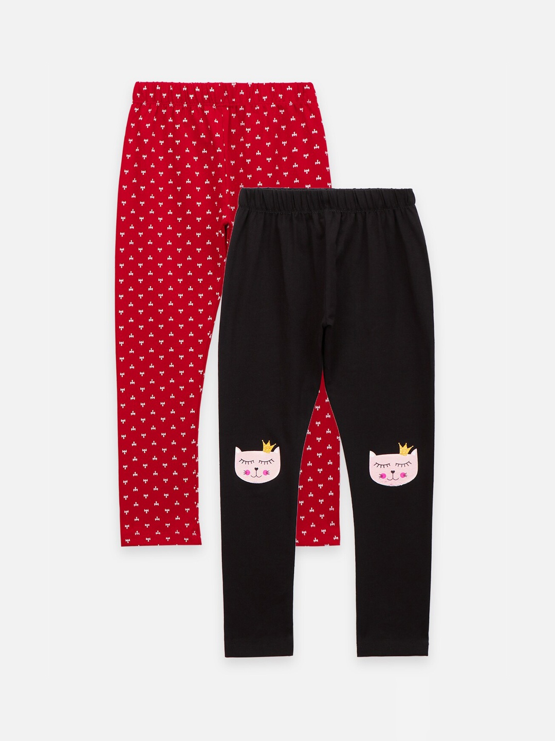 

LilPicks Girls Pack Of 2 Cotton Ankle-Length Leggings, Red