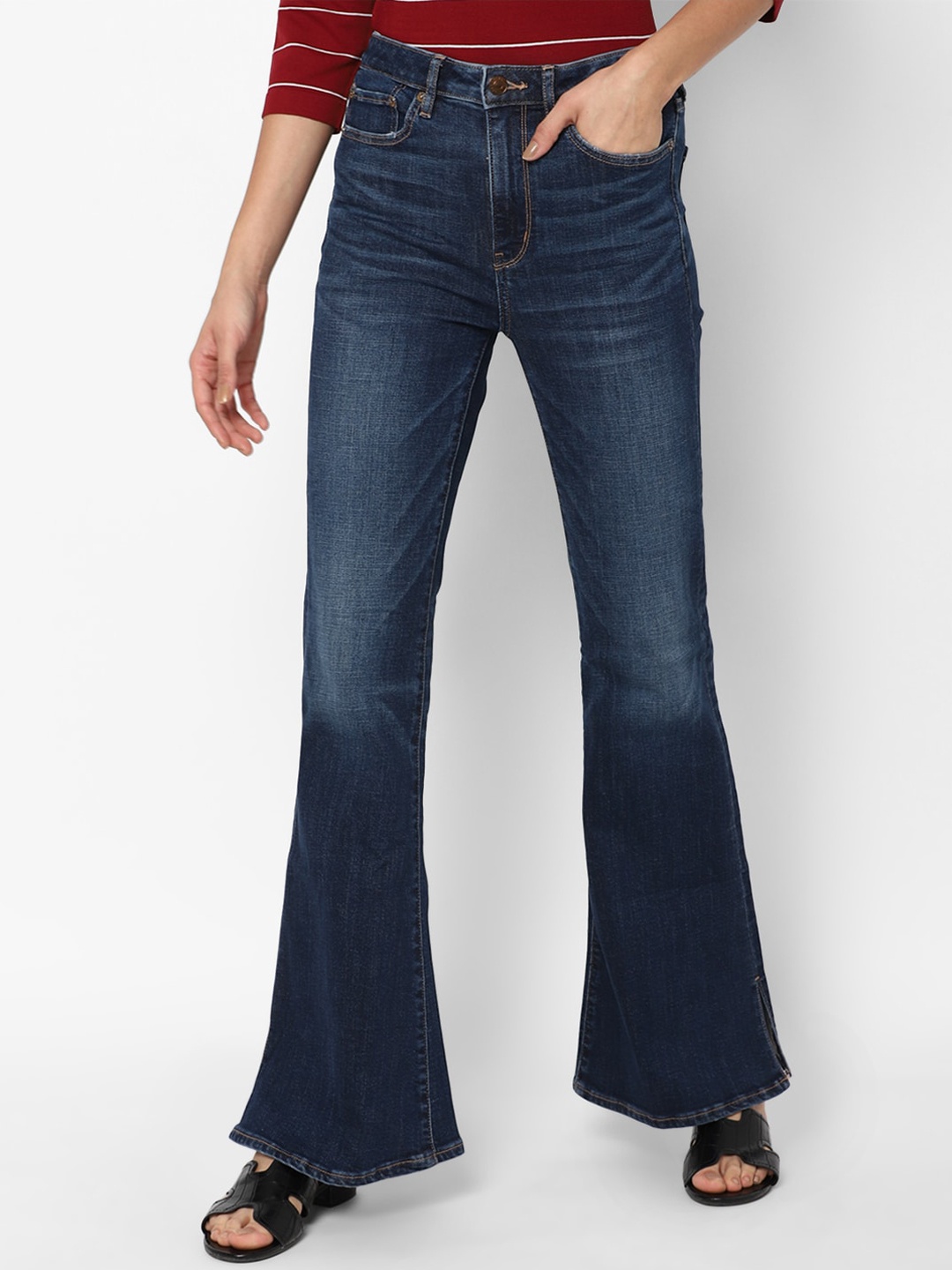 

AMERICAN EAGLE OUTFITTERS Women Blue Wide Leg Light Fade Stretchable Jeans