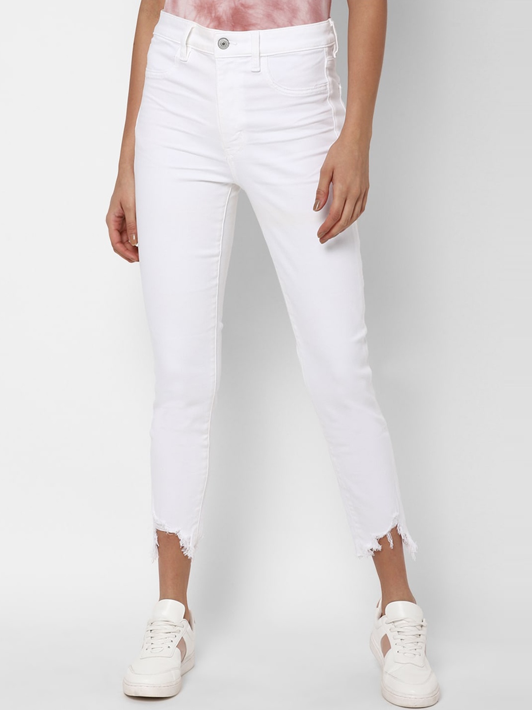 

AMERICAN EAGLE OUTFITTERS Women White Relaxed Fit High-Rise Jeans