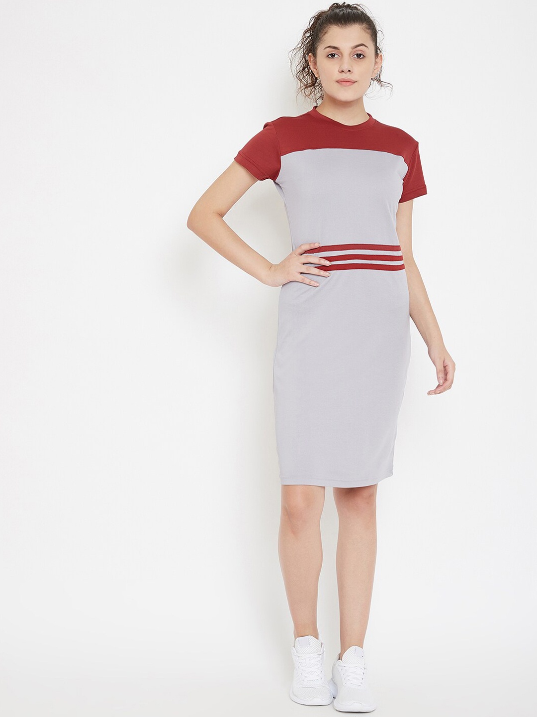 

JUMP USA Grey Colourblocked Crepe T-shirt Dress