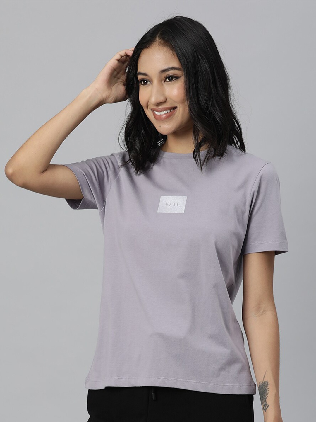 

RAREISM Women Lavender & Silver Printed T-Shirt