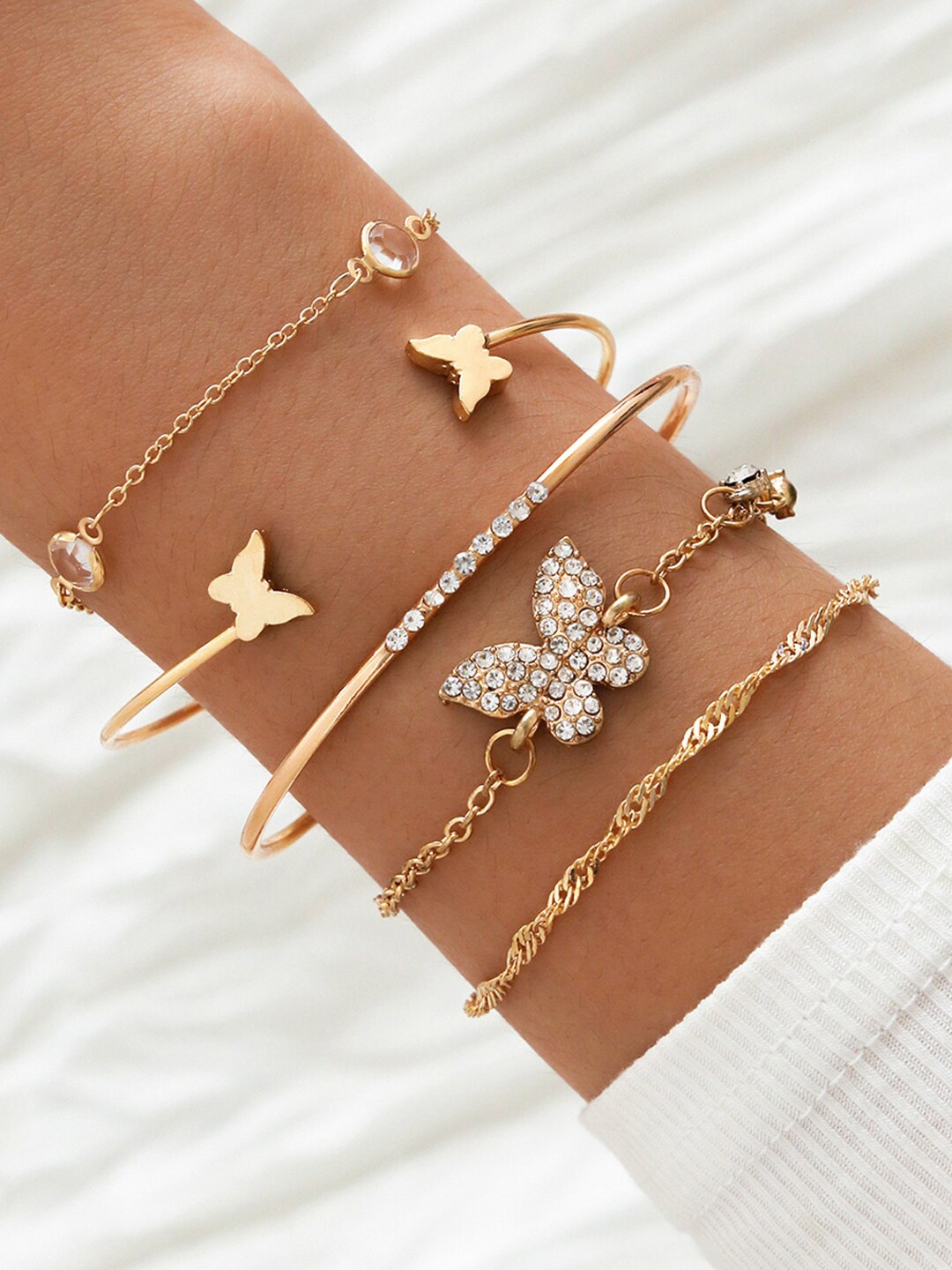 

Shining Diva Fashion Women 5 Gold-Plated White Crystals Link Bracelet