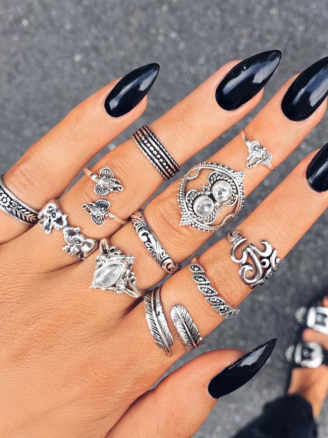 

Shining Diva Fashion Set Of 11 Silver-Plated Finger Rings