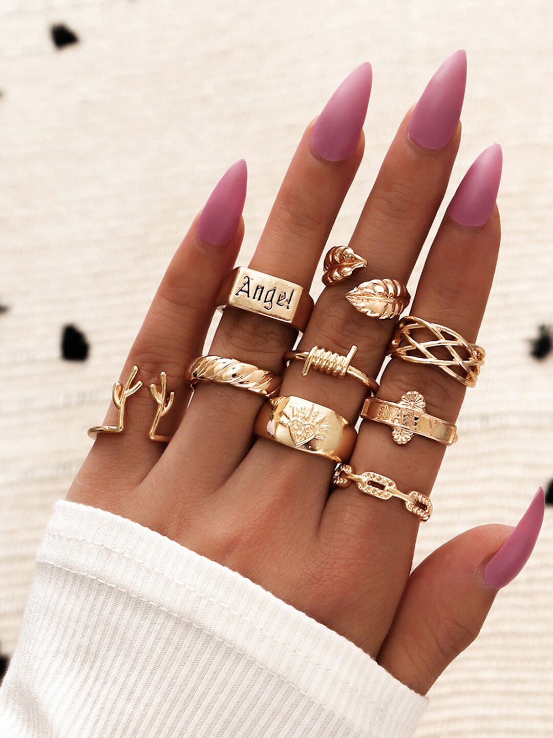 

Shining Diva Fashion Set Of 9 Gold-Plated Finger Rings