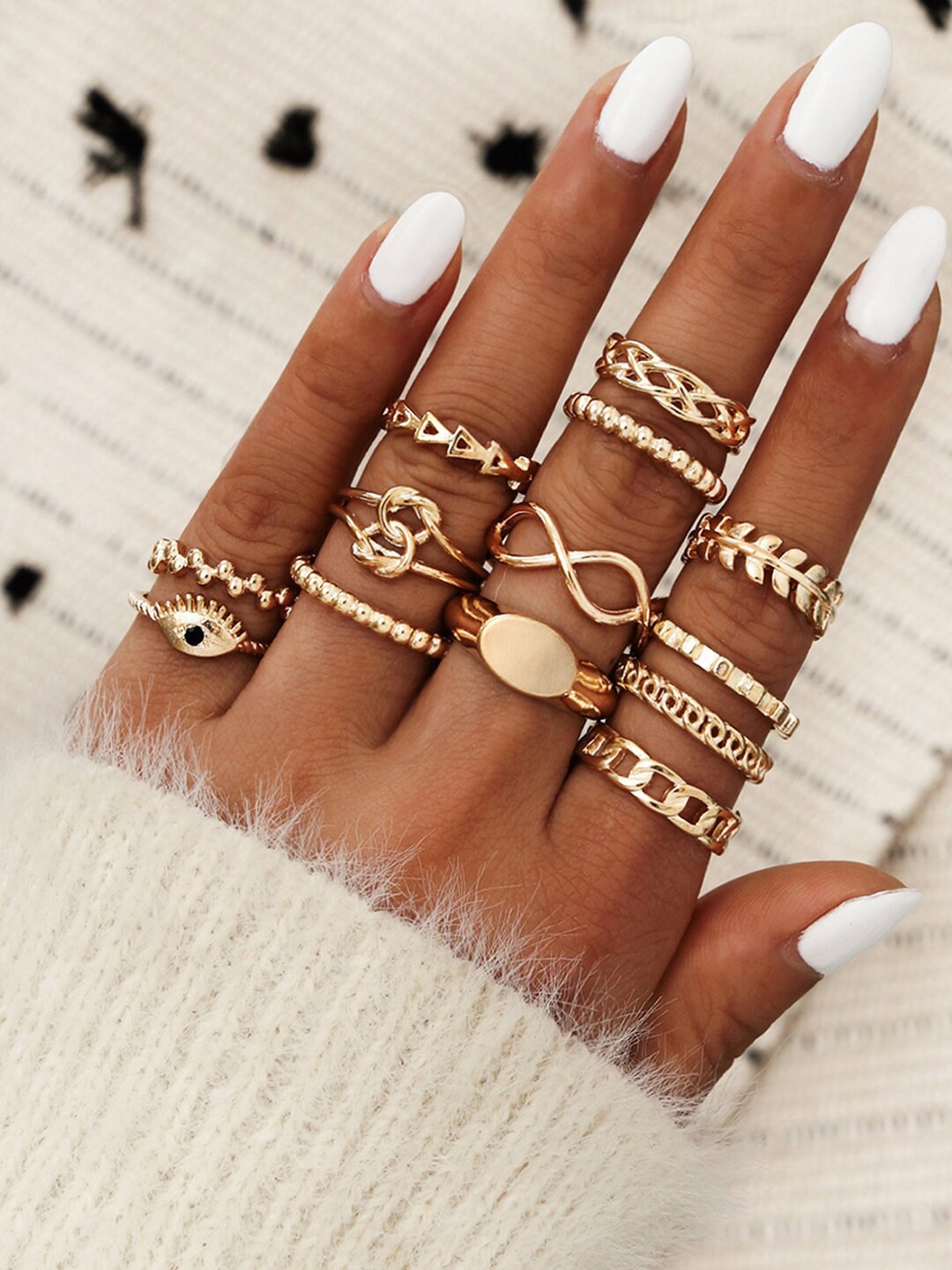 

Shining Diva Fashion Set Of 13 Gold-Plated Boho Midi Finger Rings