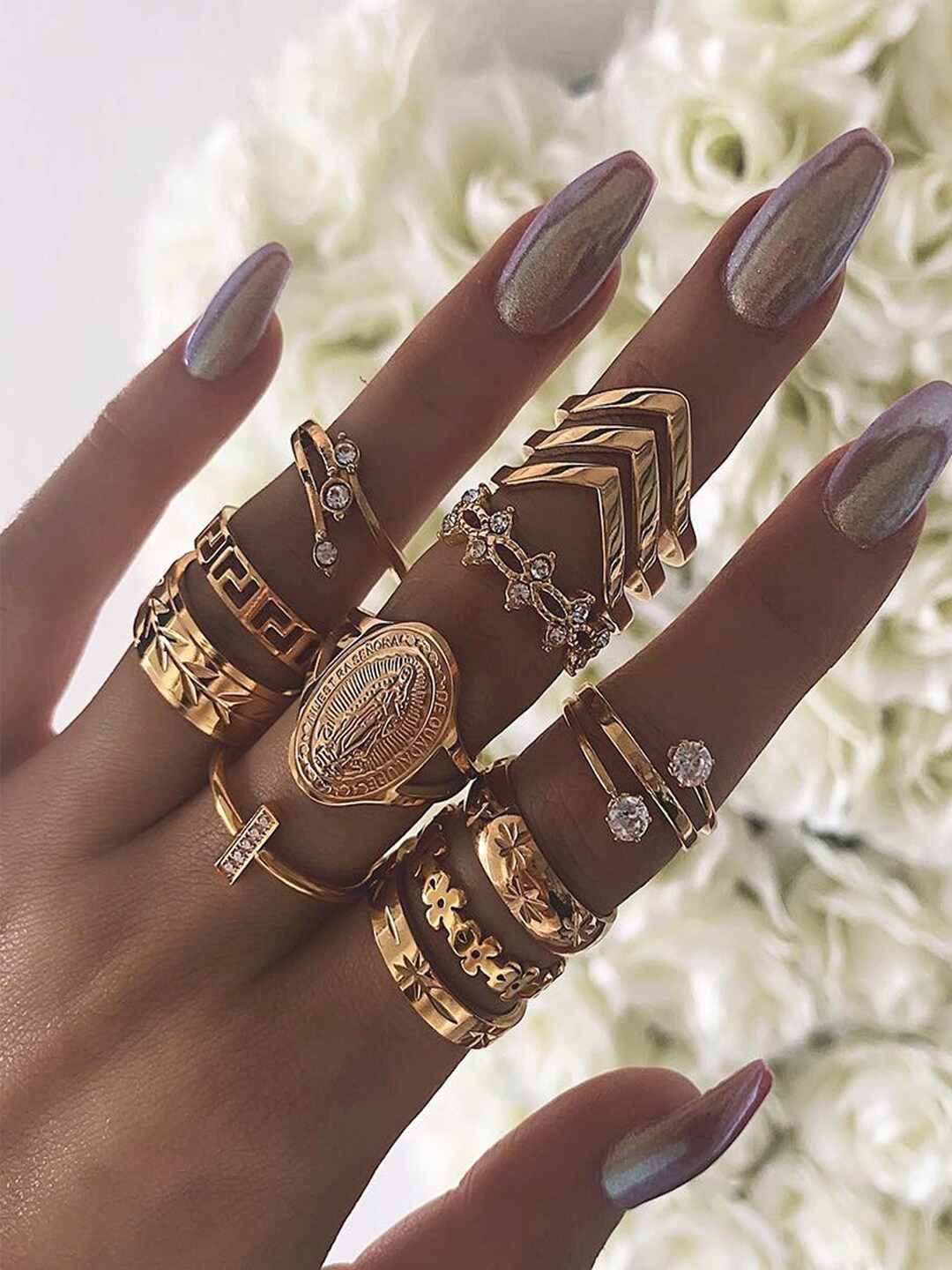 

Shining Diva Fashion Set Of 13 Gold-Plated Finger Rings