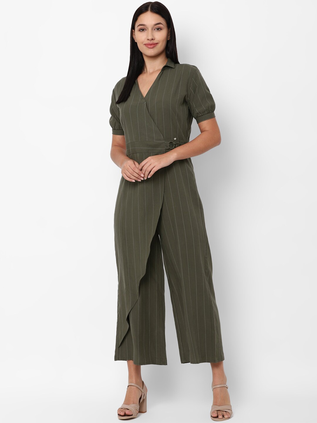 

Allen Solly Woman Olive Green Striped Basic Jumpsuit