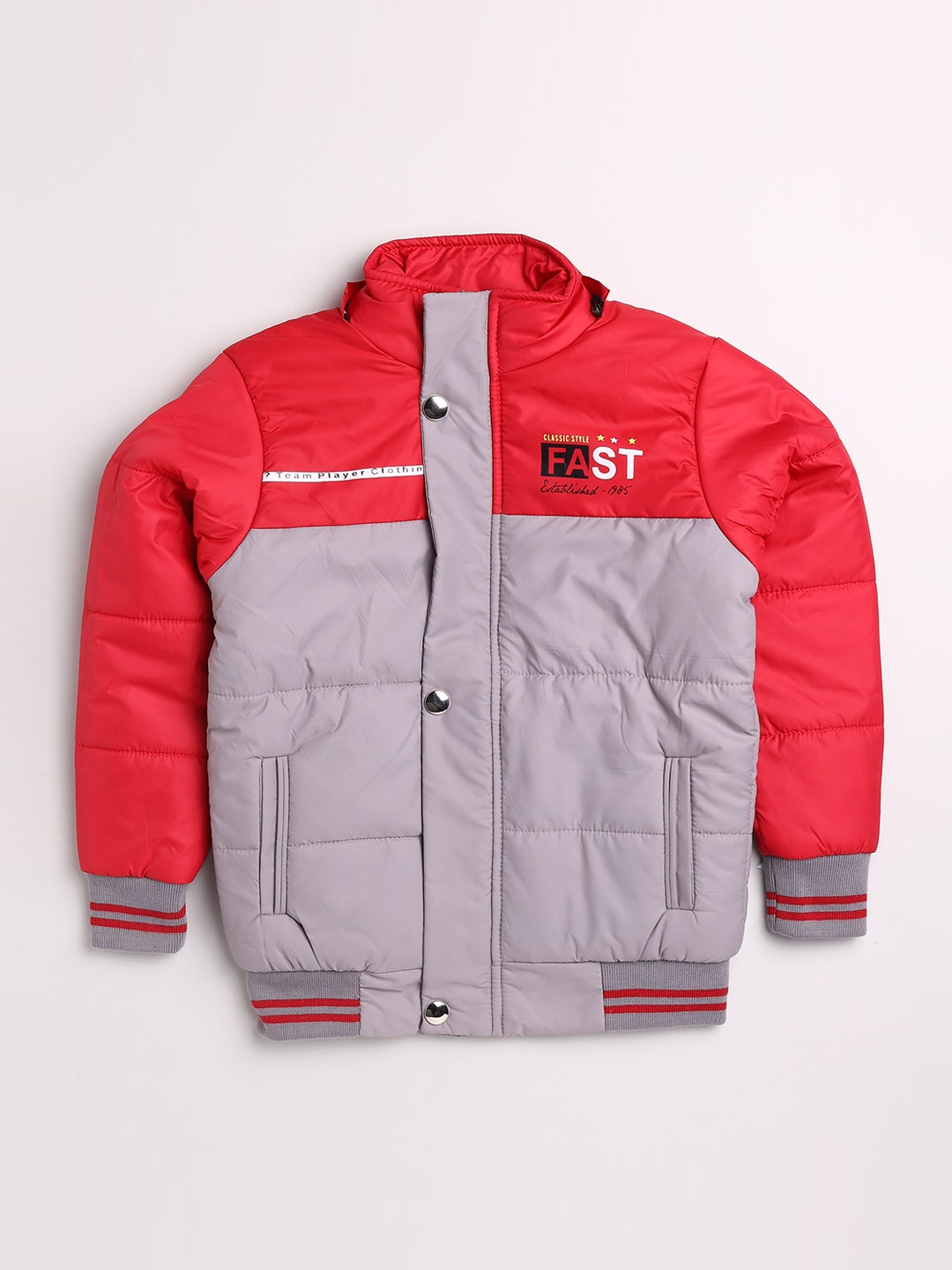 

Toonyport Boys Red Colourblocked Lightweight Puffer Jacket with Patchwork