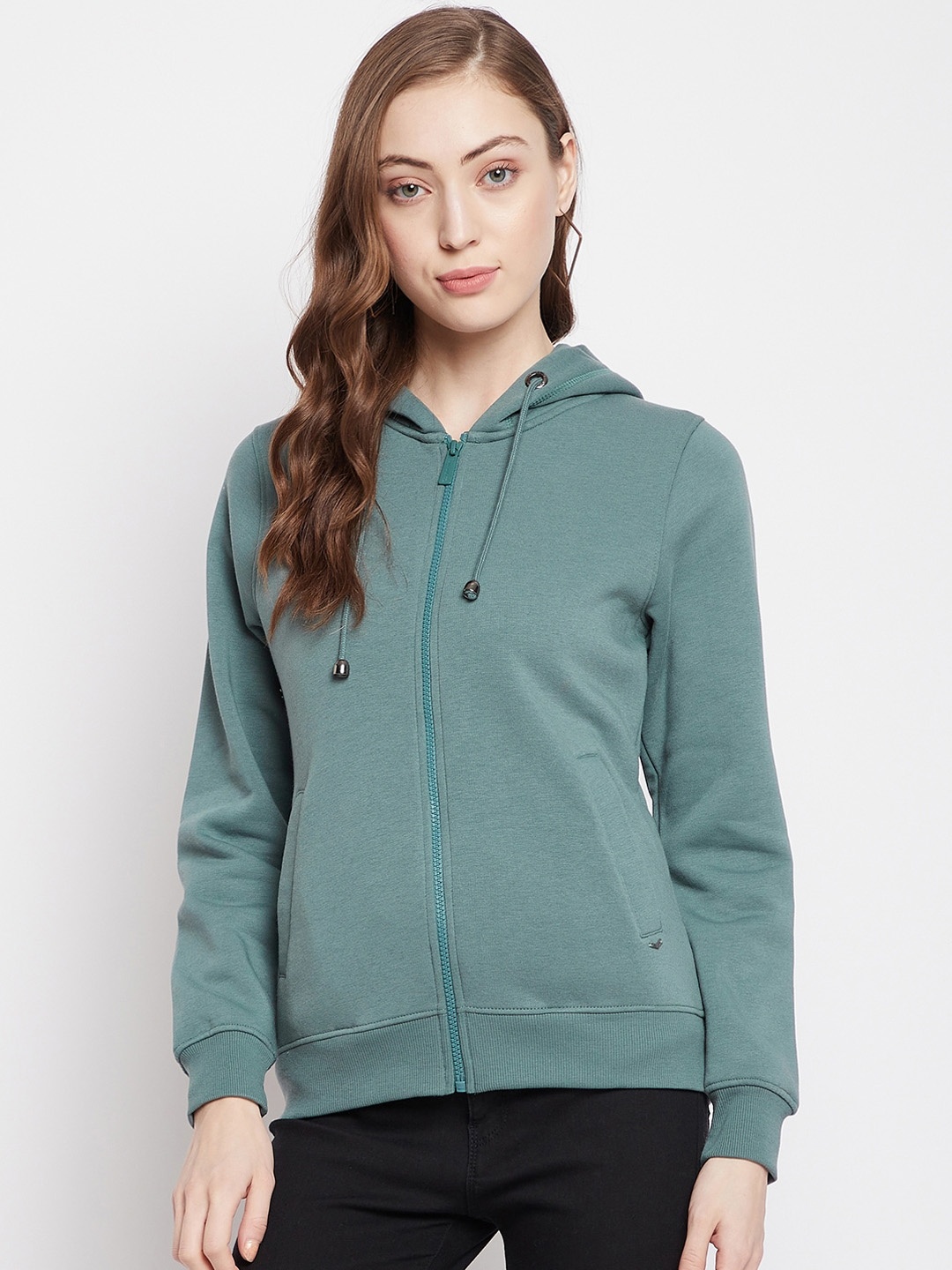 

Crimsoune Club Women Green Solid Hooded Sweatshirt