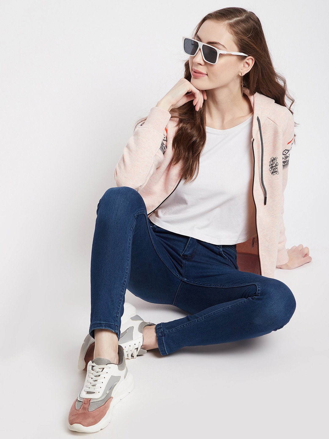 

Crimsoune Club Women Peach-Coloured Printed Hooded Sweatshirt