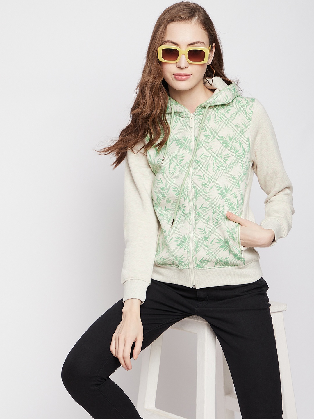 

Crimsoune Club Women Green Printed Hooded Sweatshirt