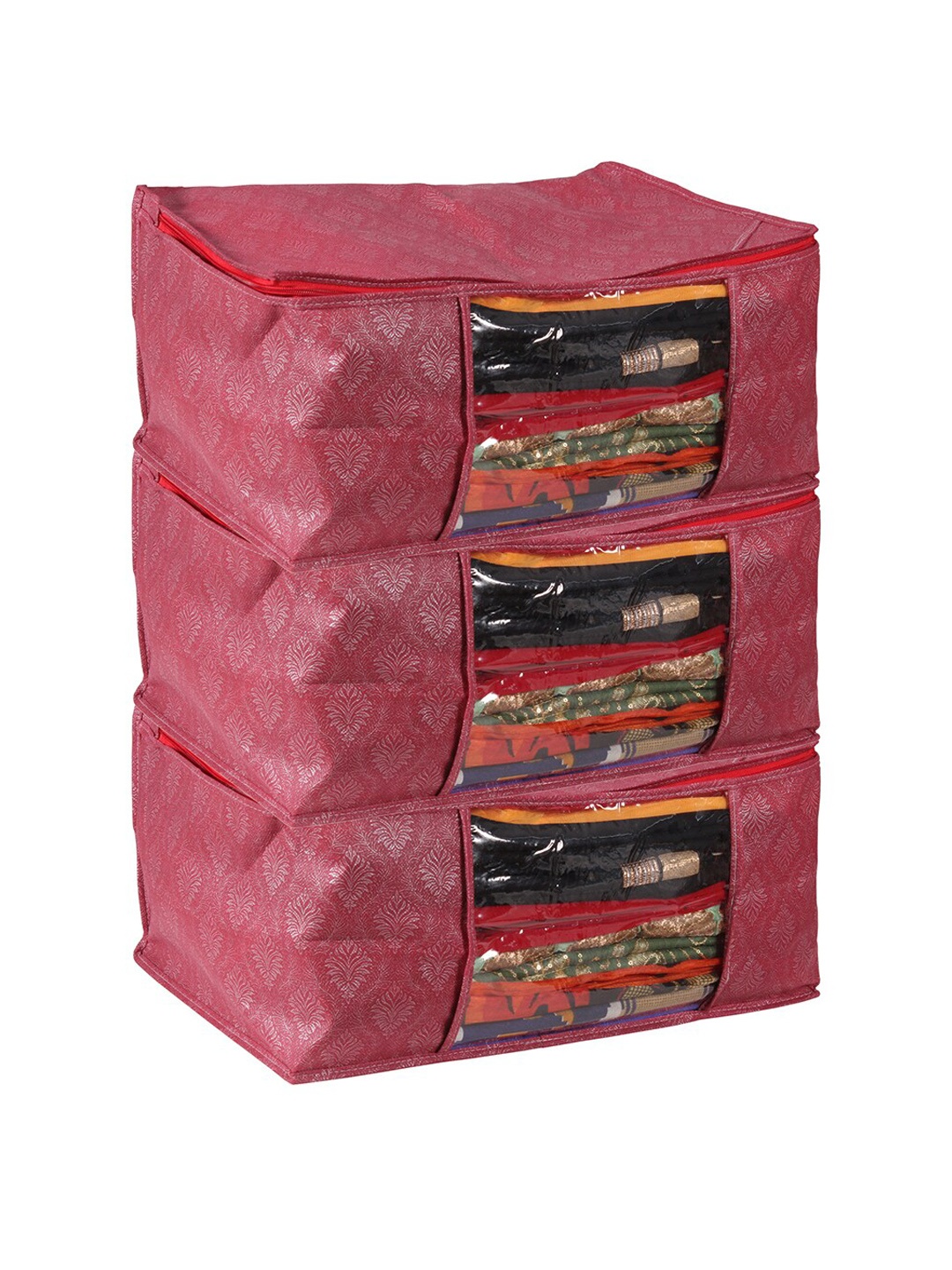 

Story@home Set Of 3 Maroon & White Printed Underbed Large Storage Bags