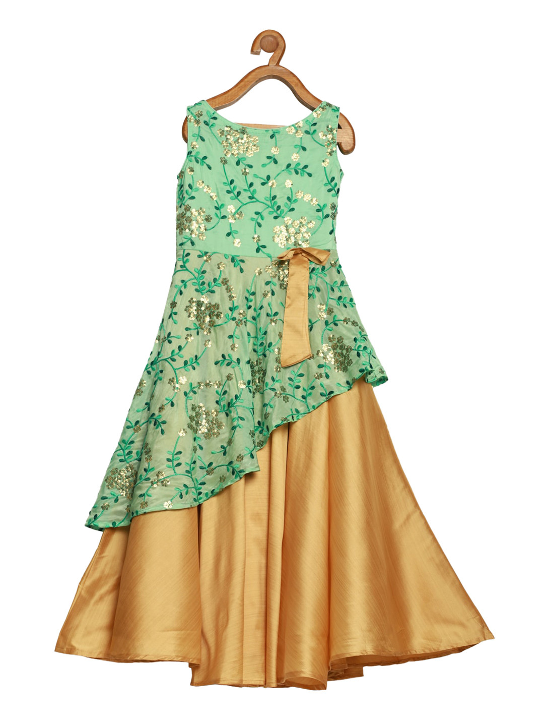 

Ethnovog Girls Sea Green Embroidered Layered Maxi Dress