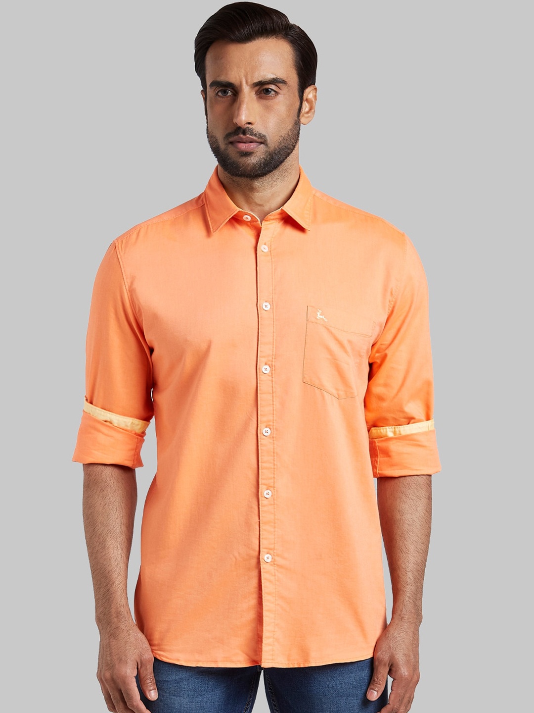 

Parx Men Orange Solid Slim Fit Casual Shirt