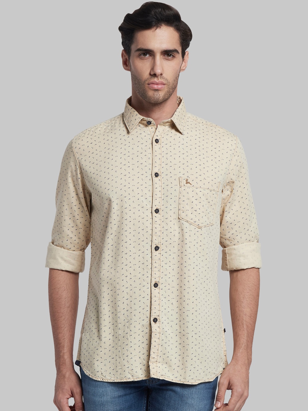 

Parx Men Beige Slim Fit Opaque Ditsy Printed Casual Shirt