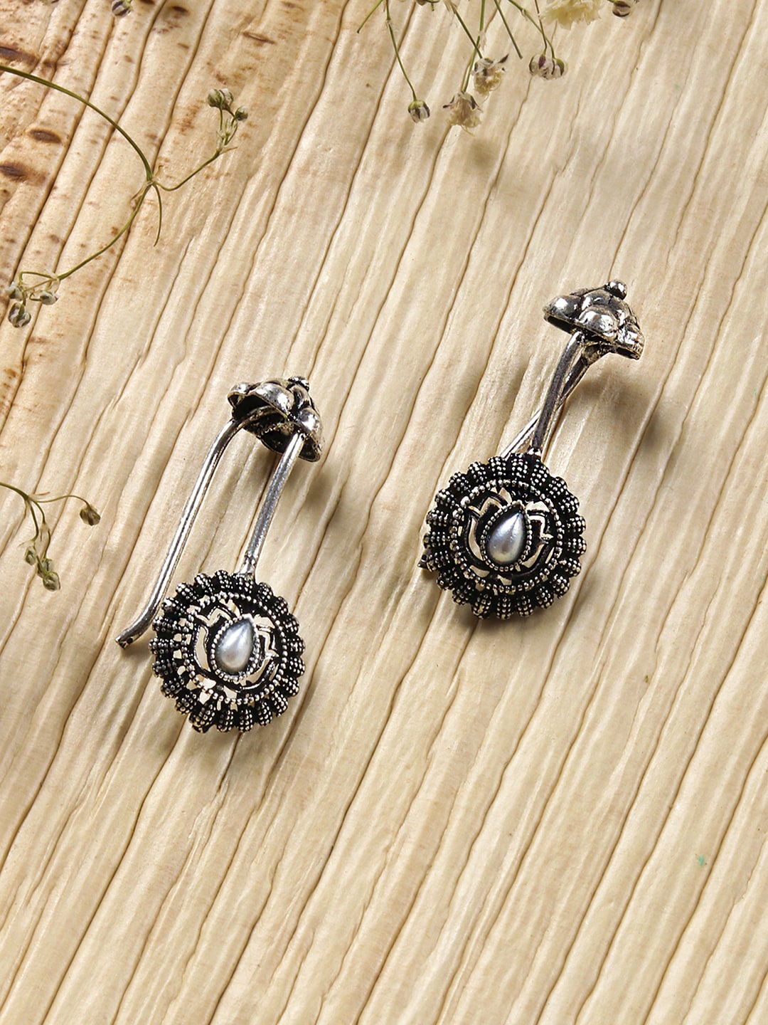 

TEEJH Silver-Plated Contemporary Drop Earrings