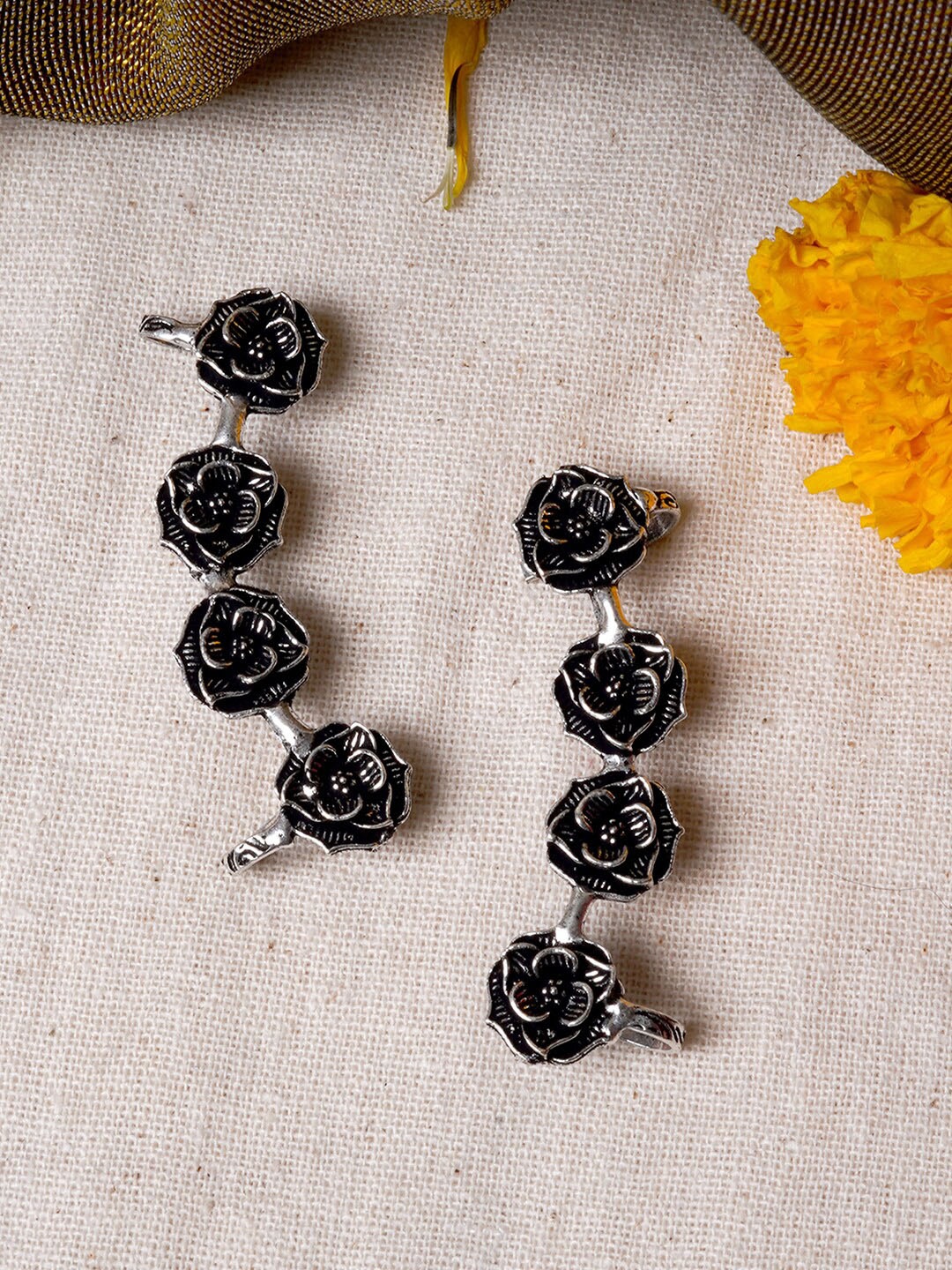 

TEEJH Silver-Plated Contemporary Ear Cuff Earrings