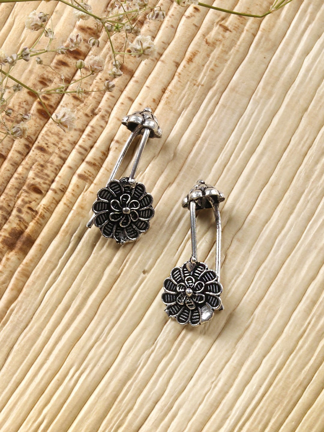 

TEEJH Silver-Plated Contemporary Ear Cuff Earrings