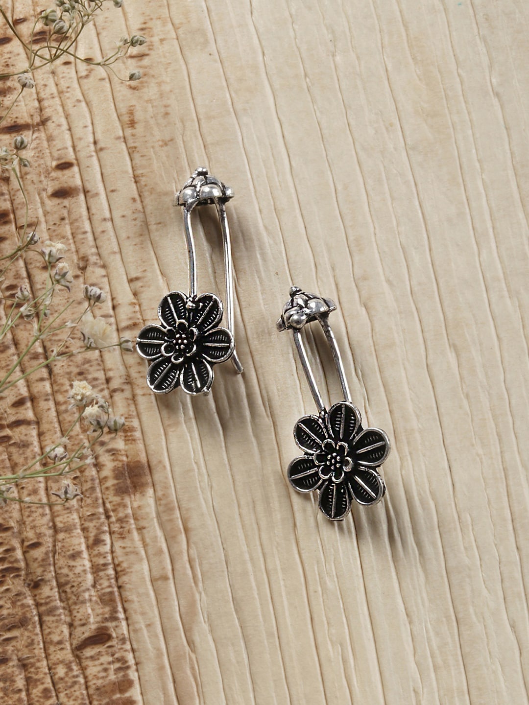 

TEEJH Silver-Plated Contemporary Ear Cuff Earrings
