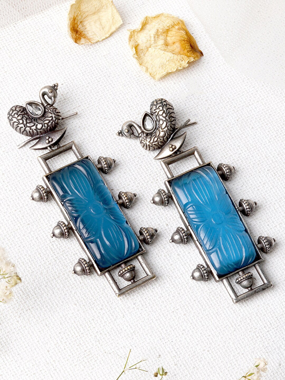 

TEEJH Silver-Plated Contemporary Drop Earrings