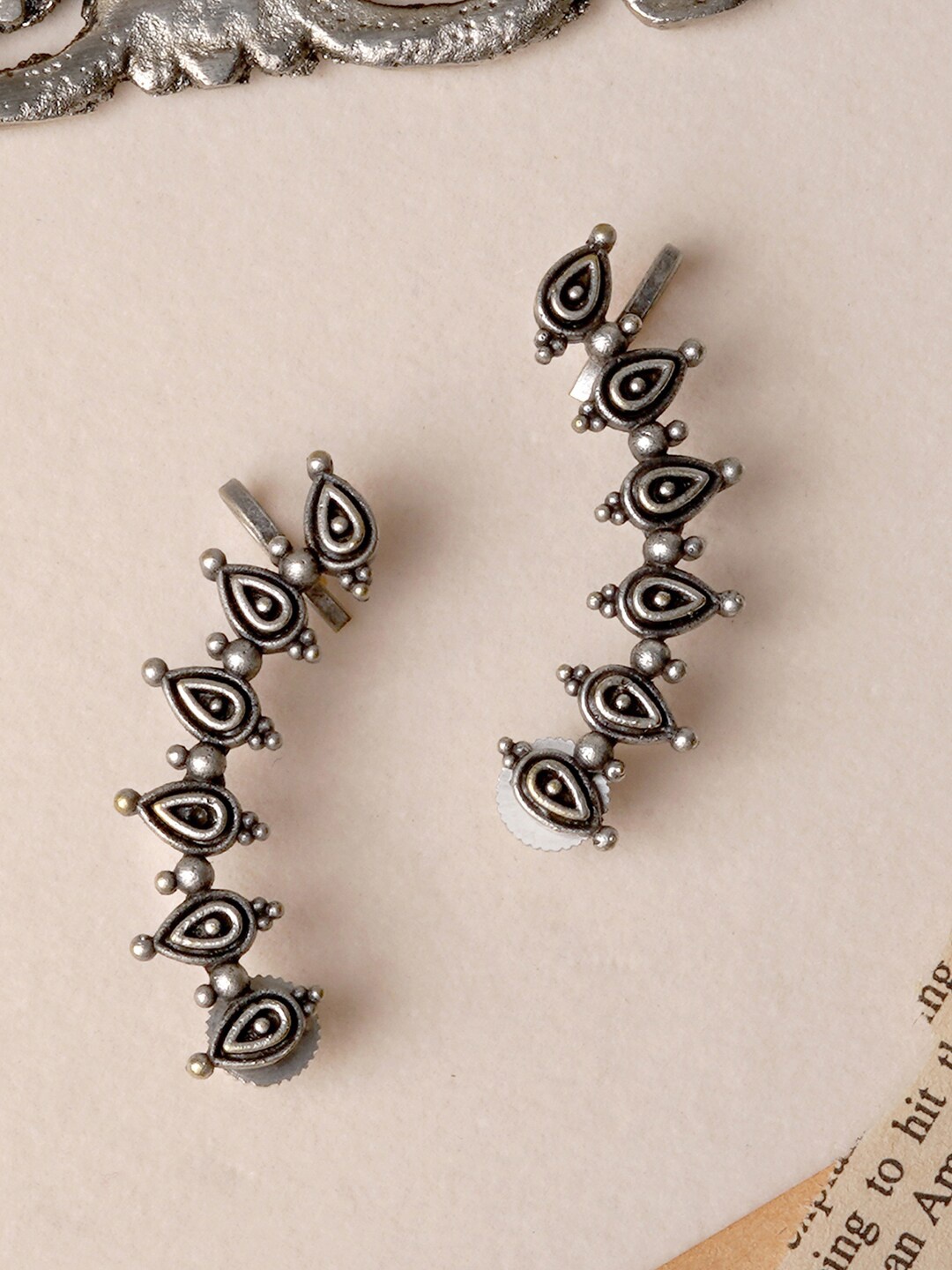 

TEEJH Silver-Toned Contemporary Ear Cuff Earrings
