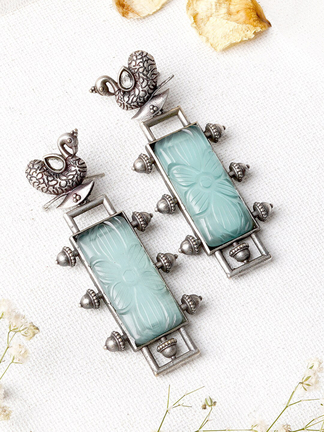 

TEEJH Silver-Plated Contemporary Drop Earrings