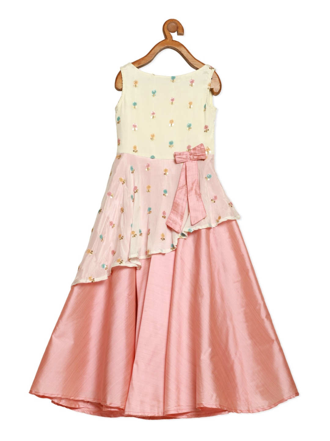 

Ethnovog Girls Off White Pink Embellished Chiffon Ethnic Maxi Dress