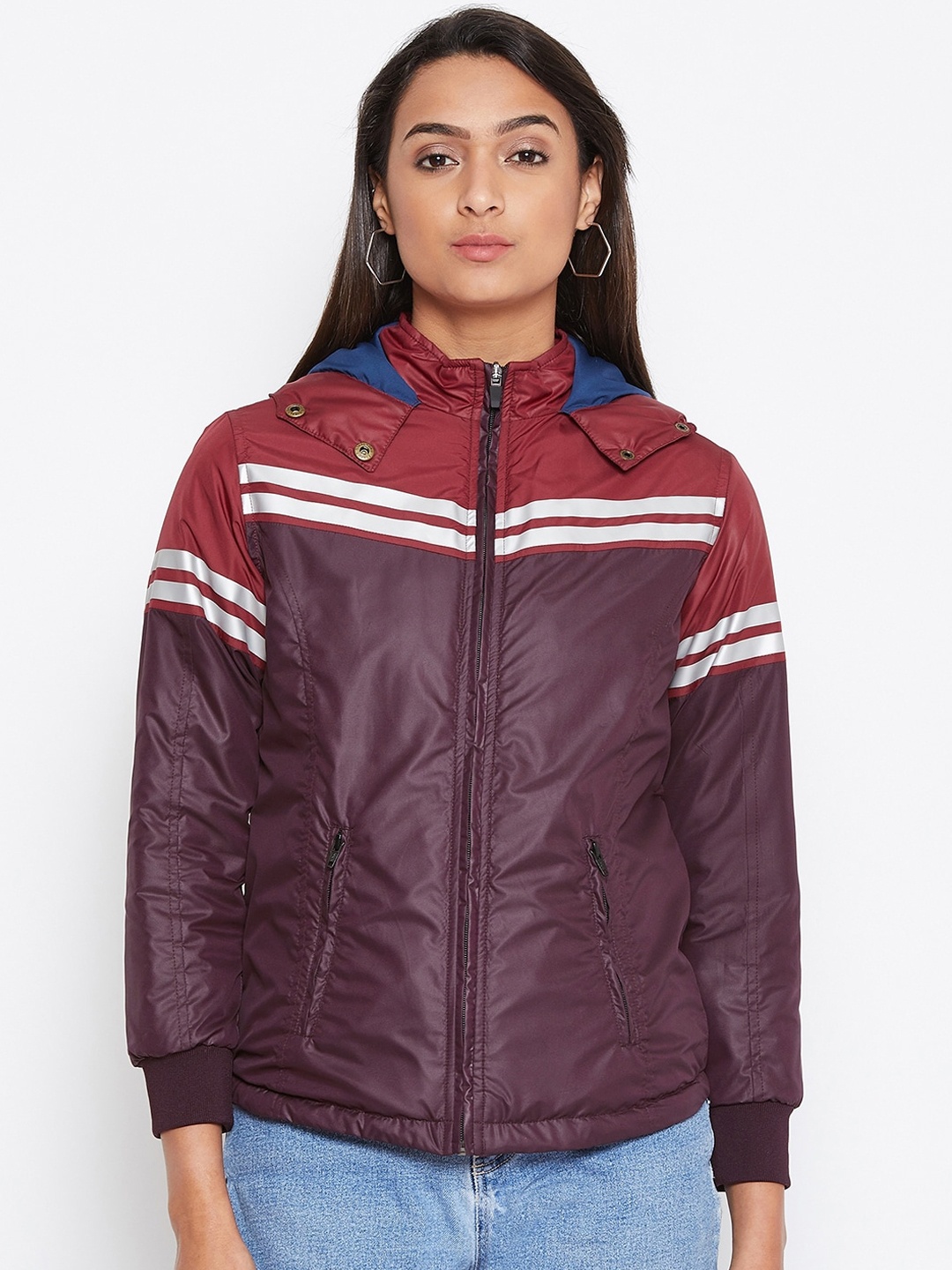 

JUMP USA Women Maroon Colourblocked Padded Jacket