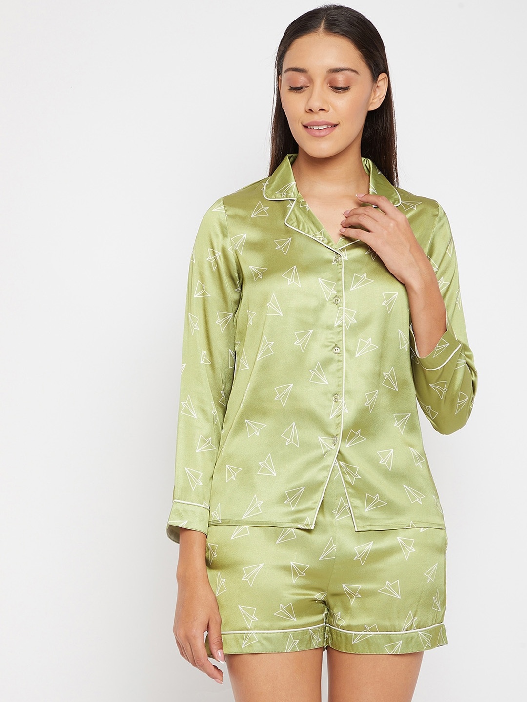 

PANIT Women Lime Green & White Printed Night suit