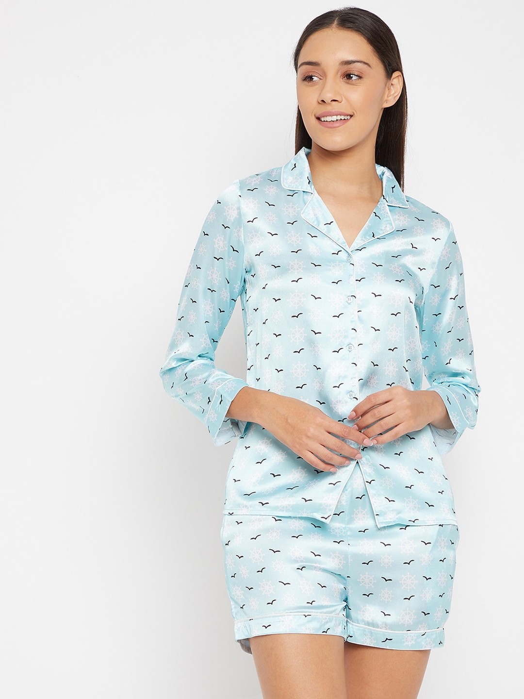 

PANIT Women Blue & Black Printed Night suit