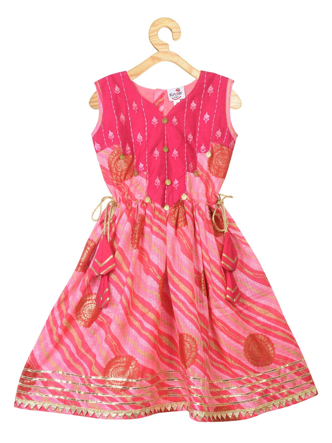 

Kinder Kids Pink & Gold-Toned Floral Embellished Fit & Flare Midi Dress