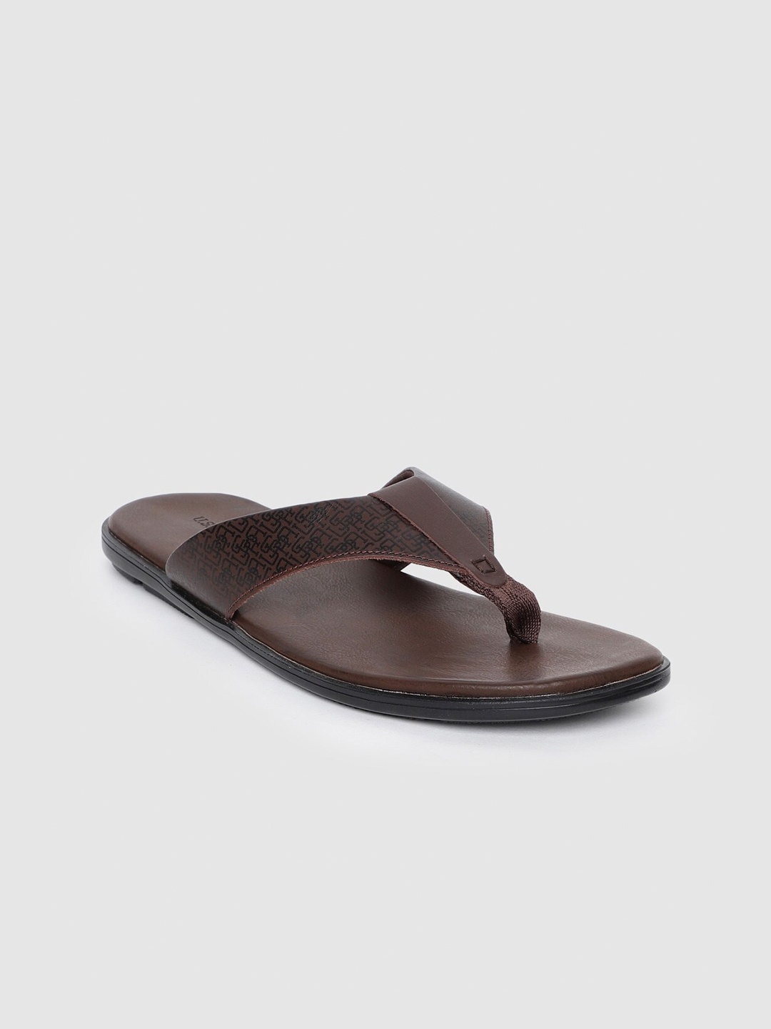 

U S Polo Assn Men Brown & Black Leather Comfort Sandals