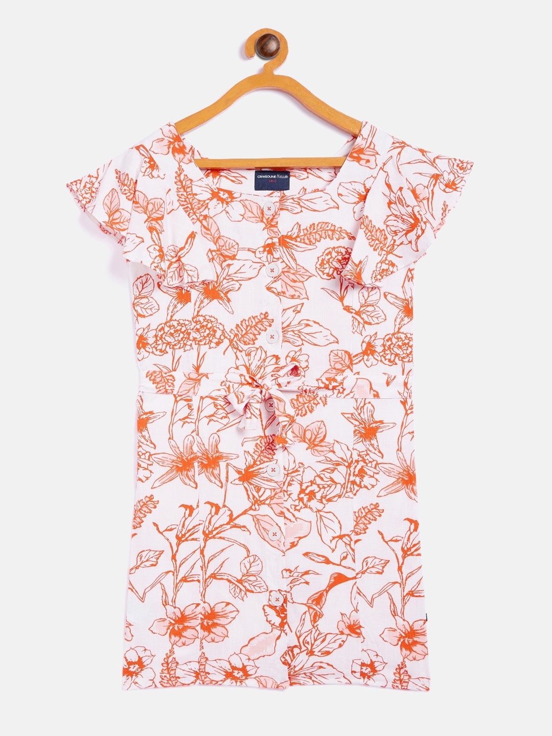 

Crimsoune Club Girls Orange & White Floral A-Line Dress