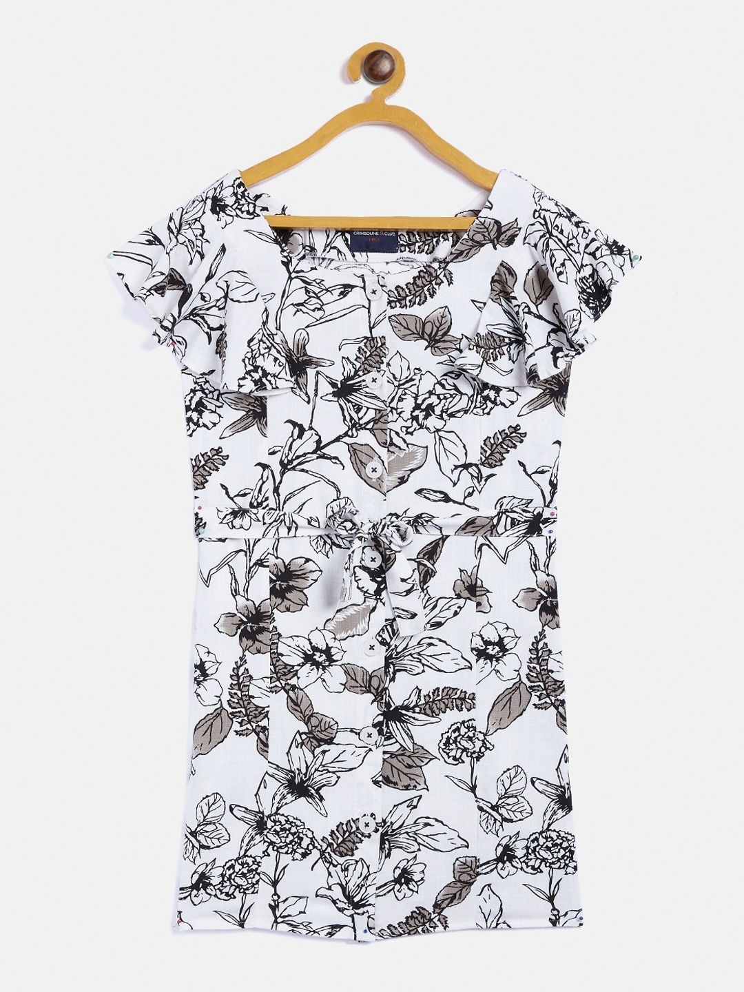 

Crimsoune Club Girls Black & White Floral Printed Round Neck Bodycon Dress