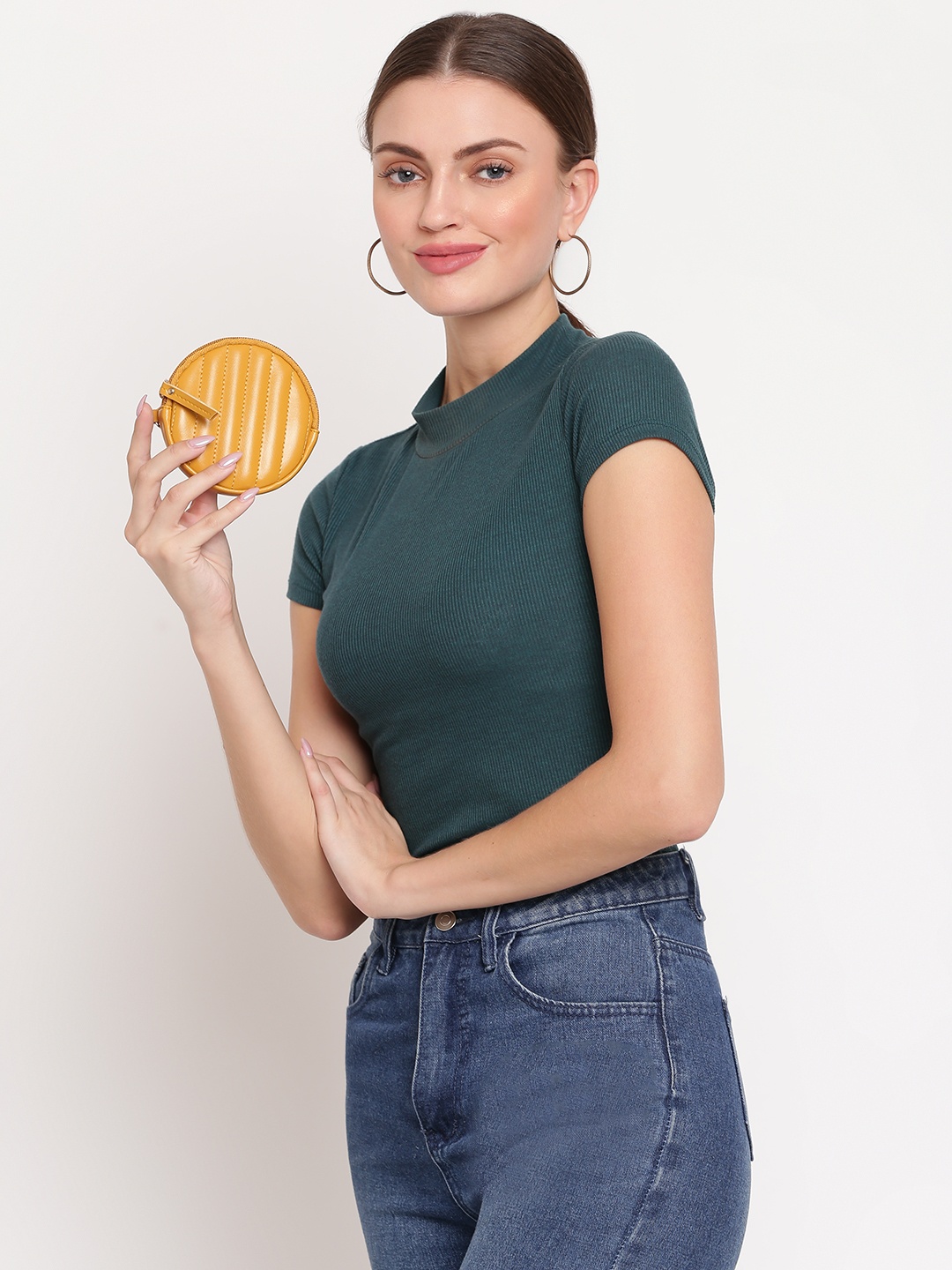 

KLEIO Quilted Round Coin Pouch, Mustard